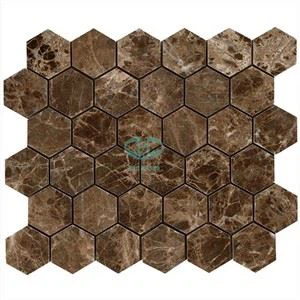 Dark Emperador Marmor Hexagon Mosaic Fliser