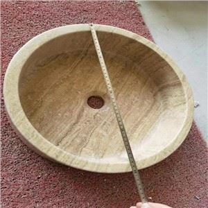 Rund beige travertin karvask